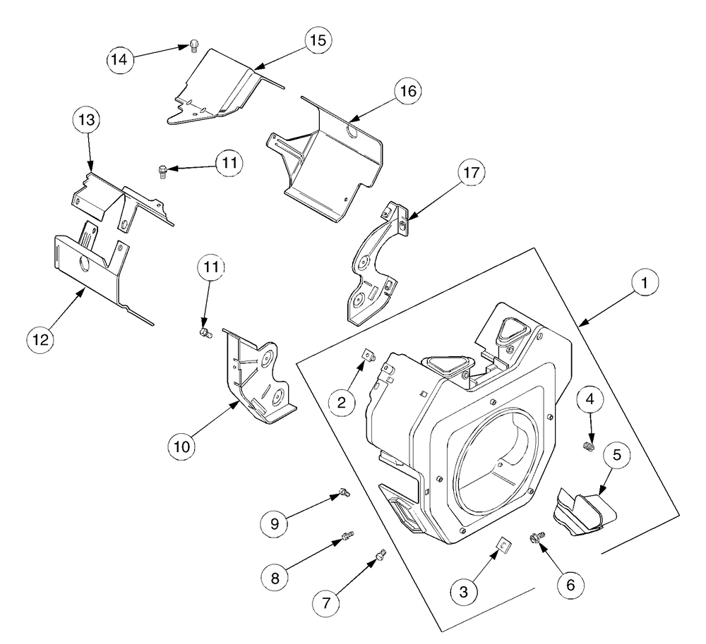 Blower Housing And Baffles Diagram and Parts List for GT2550 K015-Before-13A2C7P710 Cub Cadet Lawn Tractor